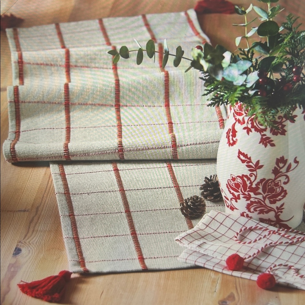 Tag Check Table Runner With Tassels